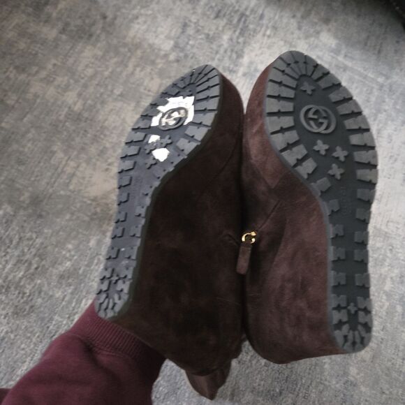 GUCCI MICROGUCCISSIMA BROWN SUEDE SHEARLING Platform KNEE HIGH BOOTS SZ 39 - Picture 9 of 10